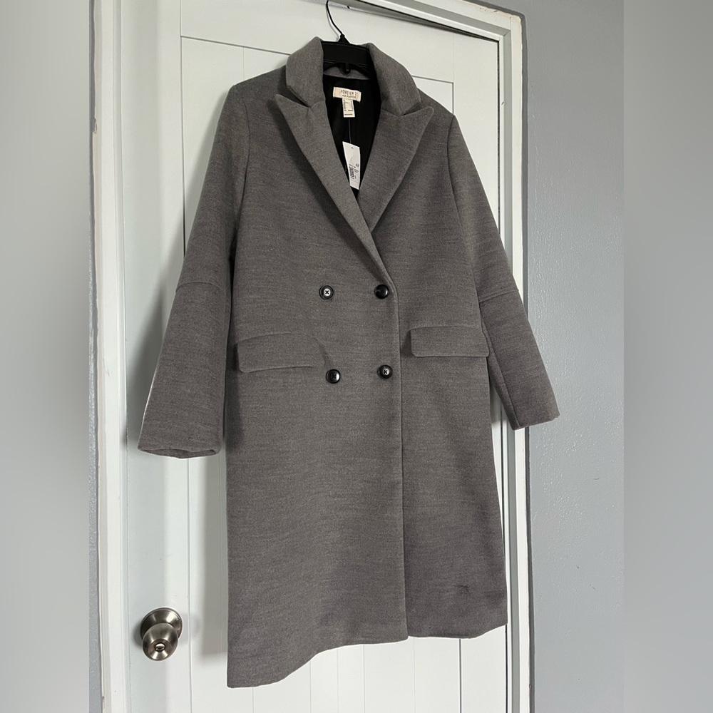 NWT Forever 21 Longline Double-Breasted Gray Coat. Size Small.